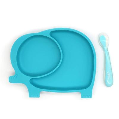 China Sustainable Portable Food Grade Elephant Silicone Divided Suction Dish Non Slip Silicone Suction Dish For Toddlers for sale