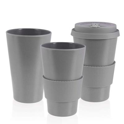 China Viable Natural Reusable Bamboo Travel Mugs Fiber Bamboo Coffee Mugs With Cap Grinder Coffee Pod Wheat Straw Mugs for sale