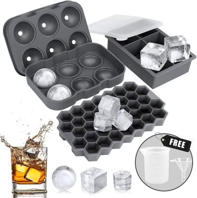 China 3 Pack Mini Silicon Ice Mold Cube Diy Viable Trays With Lid And Bin BPA Free For Whiskey Cocktails Stackable Safe Ice Trays for sale