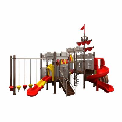 China Malls Entertainment Equipment Outdoor Themed Plastic Pirate Ship Slide With Fitness Equipment Function for sale