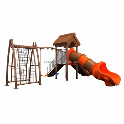 China Malls treehouse themeLarge schoolyard safety toys outdoor plastic tube slide for kids for sale