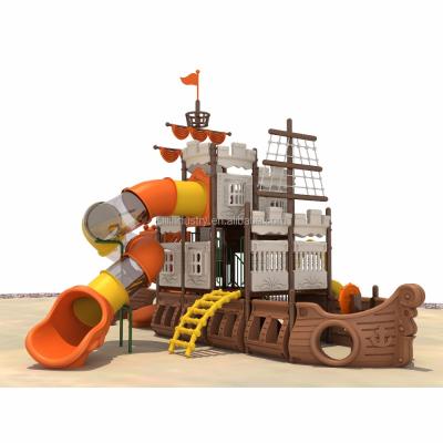 China Outdoor Themed Malls Kindergarten Playground Amusement Pirate Ship Kids Park Plastic Slide With Fitness Equipment And Swing for sale