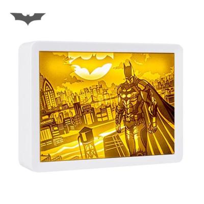 China The Avengers Classic Anime Character Batman Light Box Decoration Night Light Christmas Boy Peripheral Paper Cut Gift for sale