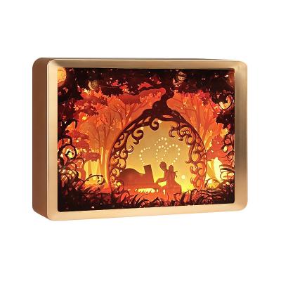 China New Arrivals Traditional Chinese Fengshanshui Chinese Landscape Painting Landscape Light Box Photo Paper Cut Plastic View for sale