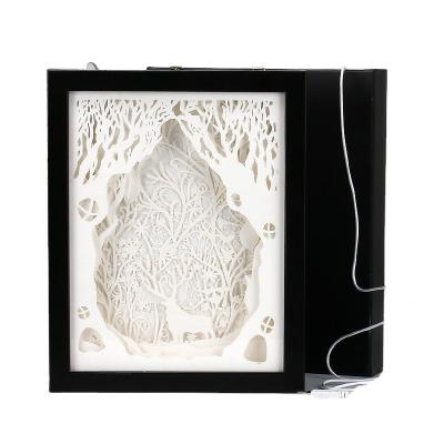 China 3D Cutting Recyclable Paper Light Box Carving Night Light Lamp Light Up Shade Box Frame for sale