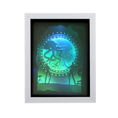 China Automatically Recyclable 3D Color Changing Wall Art Shadow Box Frame Paper Cut Night Light Box for sale