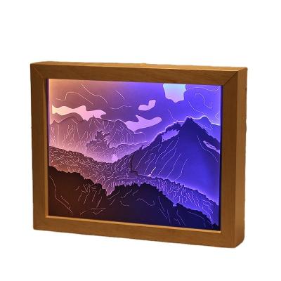 China New Design Eco - Friendly Snow Mountain PS Frame Paper Light Box Recyclable Cutting Crafts for sale