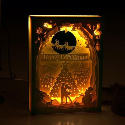 China Auto Color Changing 3D Paper Cutting Light Box Carving Night Light Lamp Light Up Shadow Box View for sale