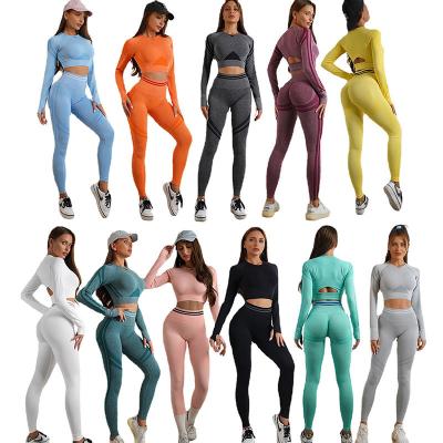 China 2023 Hot Sale Breathable Fitness Women Tummy Control Leggings Workout Sets Long Sleeve Yoga Teams Gym Clothes for sale