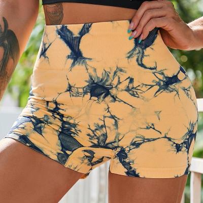 China Breathable Sexy Tie Dye Seamless Fitness Pants Women High Waist Hip Lift Sports Tight Running Gym Shorts High Elasticity Yoga Shorts Fishing for sale