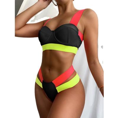 China Plus Size Bikini Set Two Pieces Sets Women Nylon Spandex Ribbed Knit Fabric Bathing Suit Swimming Wear Beachwear Swimwear for sale