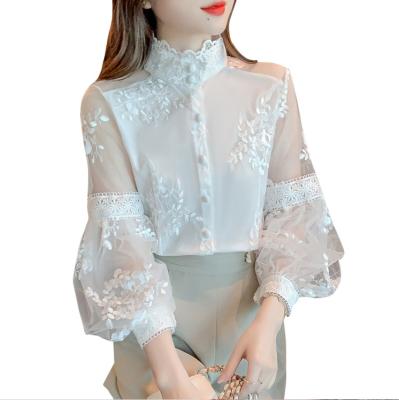 China 2023 New Arrival Fashionable Breathable Elegant Casual Dot Lace Ladies Shirt Woman Swiss O-Neck Tops Fashion Blouse for sale