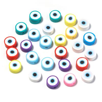 China 50pcs/bag Trendy Flat Round Eye Pattern Beads Polymer Clay Beads Loose Spacer Beads For DIY Jewelry Making for sale