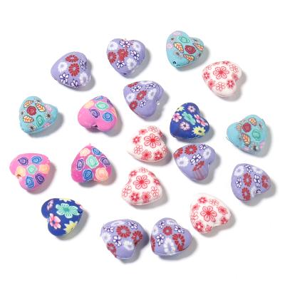 China 40pcs/bag Trendy Colorful Heart Beads Polymer Clay Beads Loose Spacer Beads For DIY Jewelry Making for sale