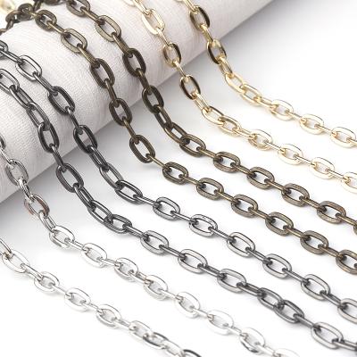 China Cheap Gold Flat Chain Link Iron Fashion O Shape Cross Chain Bulk Link Chain For DIY Jewelry Making for sale