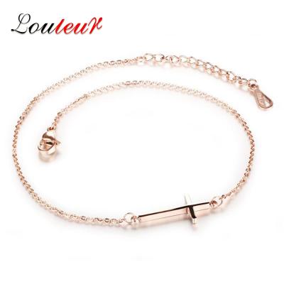 China New Arrival Fashionable Stainless Steel Anklet Chain Rose Gold Cross Anklet For Women Jewelry Making for sale