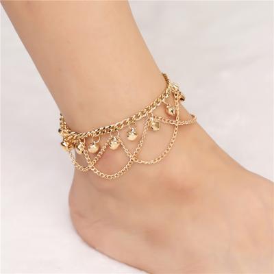 China FASHIONABLE Qrnaments Personality Gold Wave Tassel Bell Bohemian Hot-selling Ankle Chain Bohemian Anklet for sale