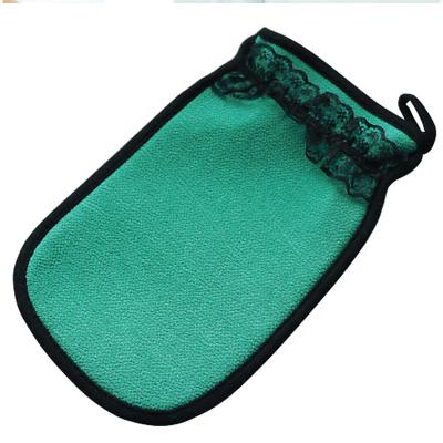 China EXFOLIATE Scrub Body In Shower Hand Wash Cover Skin Brush Lace Bath Silk Exfoliating Gloves for sale