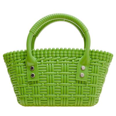 China The Other 2023 Pink Cute PVC Woven Jelly Hand Bag Girls Small Mini Jelly Basket Bag For Women for sale