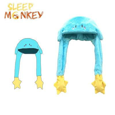 China Plush Funny dolphin shape hand can move Plush airbag Hat plush pinch airbag move ear jumping animal hat for sale