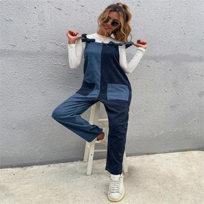 China Anti-pilling Women Denim Overalls Casual Loose Fit Denim Rompers Skinny With Pocket Splicing Tie Up Overalls for sale