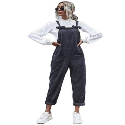 China Casual Overalls Women Sleeveless Tied Overall Solid Anti-Pilling Pockets Loose Harem Pants Long Bib Pants Lady Baggy for sale