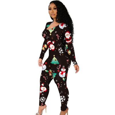 China Wholesale QUICK DRY Christmas Clothing Winter Fashion Printed Long Sleeve Jumpsuits Women Casual Home Wear One Piece Overalls Rompers for sale