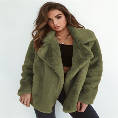 China Anti-wrinkle Ladies Plus Size Faux Fur Winter Coat Oversized Outwear Women's Fuzzy Fleece Cardigan Coat For Women Woolen Overcoat for sale