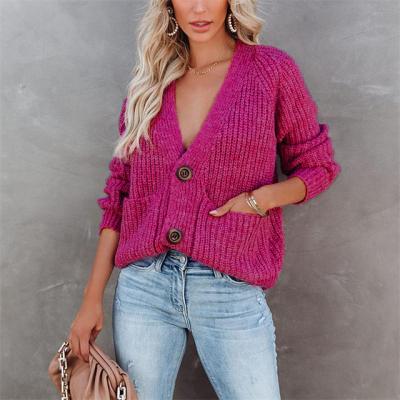 China Wholesale Anti-wrinkle Sweater Long Sleeves Women Loose Knitting Hemp With Pocket Cardigan Sweater for sale