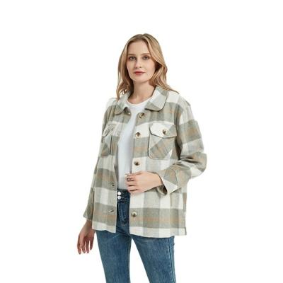 China 2021 Autumn Long Sleeve Lapel Loose Women Jacket Fashion Plaid Breathable Casual Women Coat Shirt Lady Blouse for sale