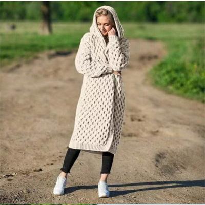 China Anti-wrinkle Autumn Winter Hoodies New Border Women's Solid Thick Needle Knitted Jacket Cardigan Women's Sweater for sale