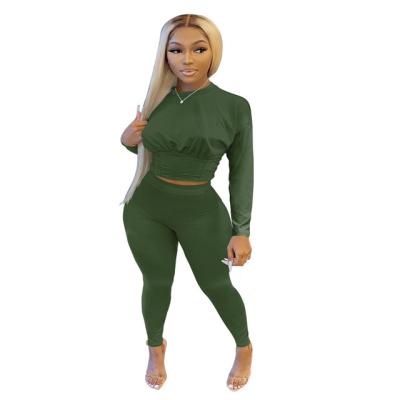 China Women's Solid Color Sports Waist Suit Fashion Casual Crop Two Piece Sets 2021Fashion sexy QUICK DRY for sale