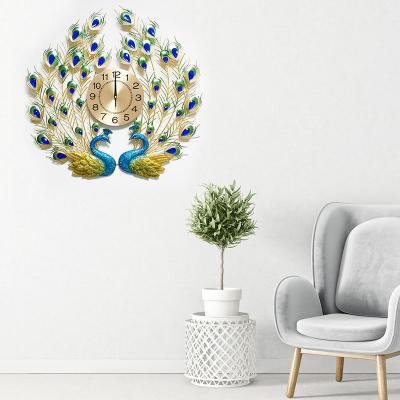 China Home Decor Radio Hot Selling Design Clocks Large Modern Home Decorative Luxury Peacock Wall Clock for sale