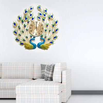 China New Design Special Modern Decorative Metal Sheet Iron Radio Large Creative Peacock 3d Wall Clock for sale