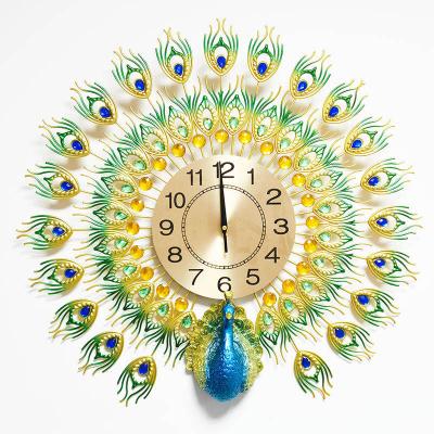 China Modern Products Radio Promotional Fashionable Vintage Decoration Peacock Design Iron Luxury Home Wall Clock for sale