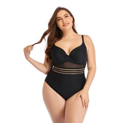 China Plus size large size swimsuit female one-piece add color net hollow simple fat bikini for sale