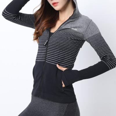 China New Antibacterial Sports Coat Women Zipper Fitness Yoga Wear Border Slim Hooded Top for sale