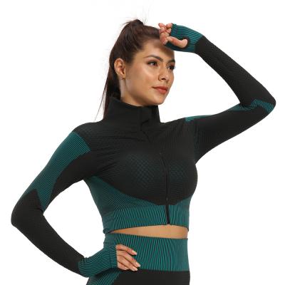 China Antibacterial Seamless Yoga Tops Female Long Sleeves Yoga Jackets for sale