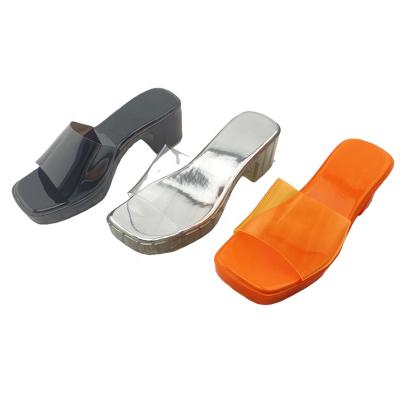 China New Arrival Waterproof Chunky Heel Woman Sandals Clear Toe PVC High Lady Platform Slippers for sale