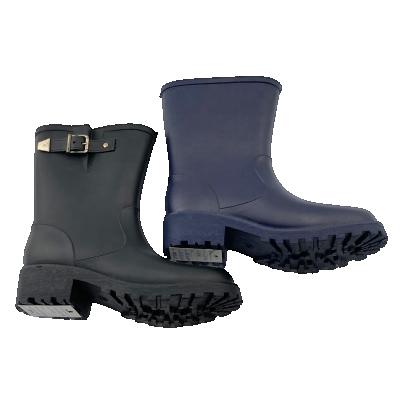 China SOLE THICK ANTI-SLIPPERY waterproof MID CUT LOOP MATTE WOMEN RAINBOOT for sale