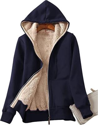 China Anti-wrinkle Women's Hoodie Lamb Fleece Lined Jacket Zipper Thick Sweatshirt Warm Woolen Coat for sale