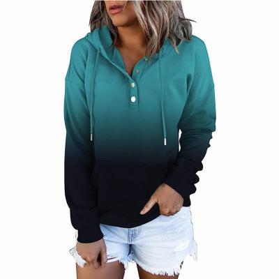 China Anti-wrinkle Women's Color Block Hoodies Tops Long Sleeve Casual Drawstring Button Down Pullover Sweatshirt With Pocket for sale