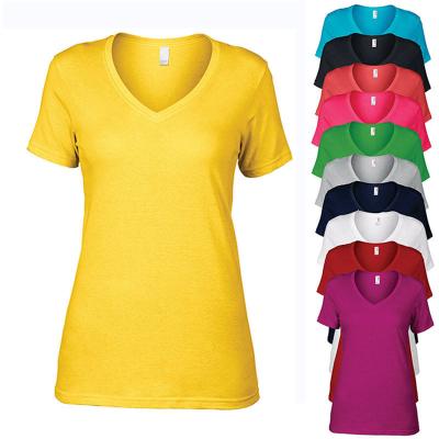 China 2023 New Style Anti-Wrinkle Women's Short Sleeve V-Neck T-Shirt For Women Plain White Women's Basic T-shirt For Printing for sale