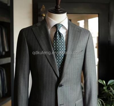 China Anti-Wrinkle Button Notch Lapel Collar Blazer Stand Cotton Fabric Simple Royal Gray Stripe Suit For Men for sale