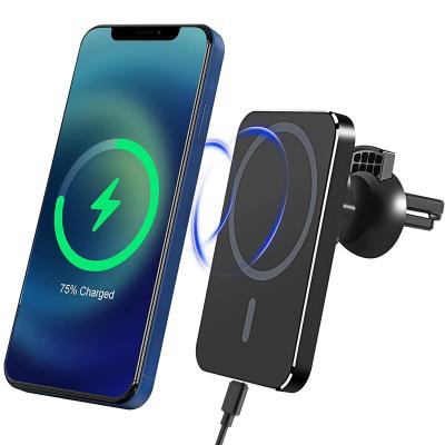 China New Magnetic Mobile Phone Holder 15W Wireless Charger For iPhone 13/12 mini pro Max Magsafing Car Holder For Phone Magnet Car Wireless Charging for sale