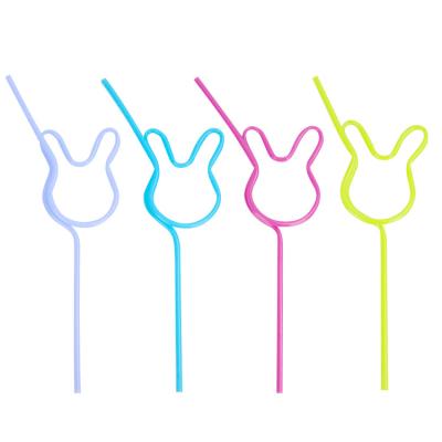 China Sustainable Hot Selling Easter Bunny Shaped Plastic Straw 4ct Color Changing Reusable Straws For Party for sale