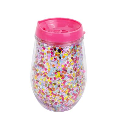 China Hot Selling Disposable 12FL 0Z 350ml Double Wall Tumbler Drinkware Pink Plastic Bottle With Mixed Color Confetti Inside for sale