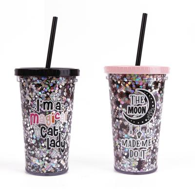 China Hot Sales 18oz Halloween Disposable Confetti Tumbler Water Bottle With Straws And Lid Reusable Plastic Cup for sale