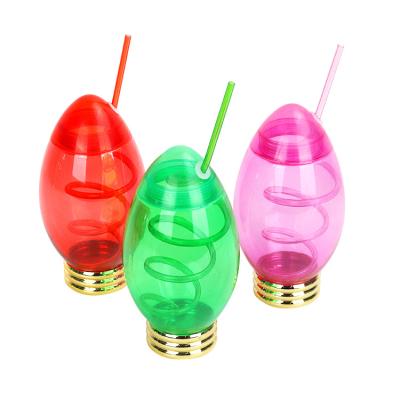 China Hot Sales Disposable Christmas Drinking Water Bottle Shot Custom Drinking Flashing Light Up Plastic Cups With Straw for sale