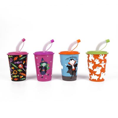 China Hot Sales Halloween Icon Disposable Straw Cups Drinking Cup With Lid Reusable Plastic Water Bottle Party Cup for sale